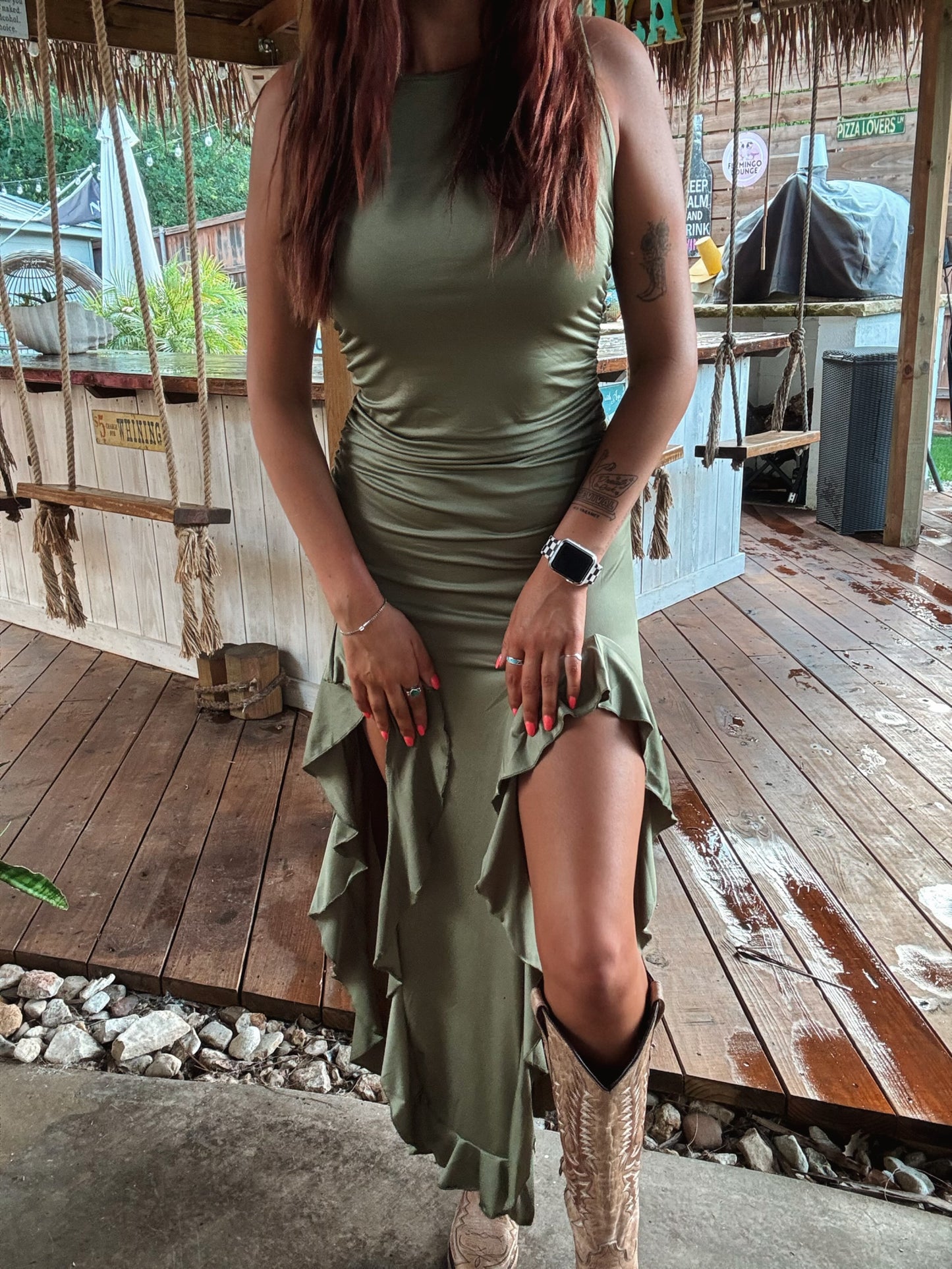 Ruffled Slit Dress