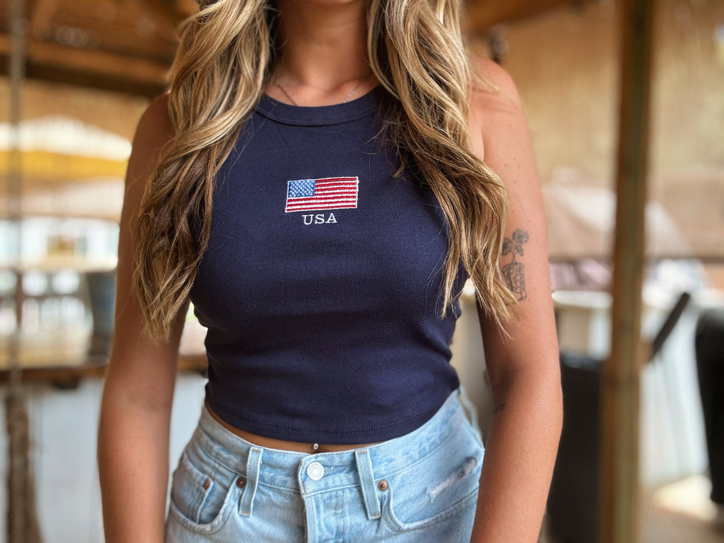 USA Embroidered Cropped Tank