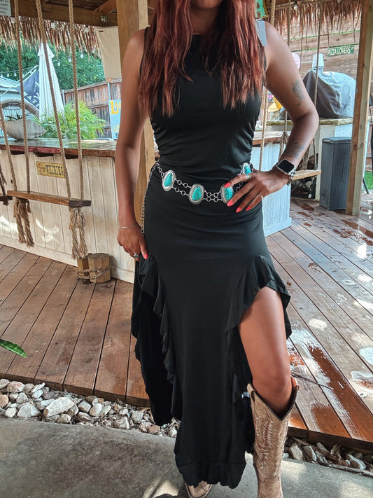 Ruffled Slit Dress