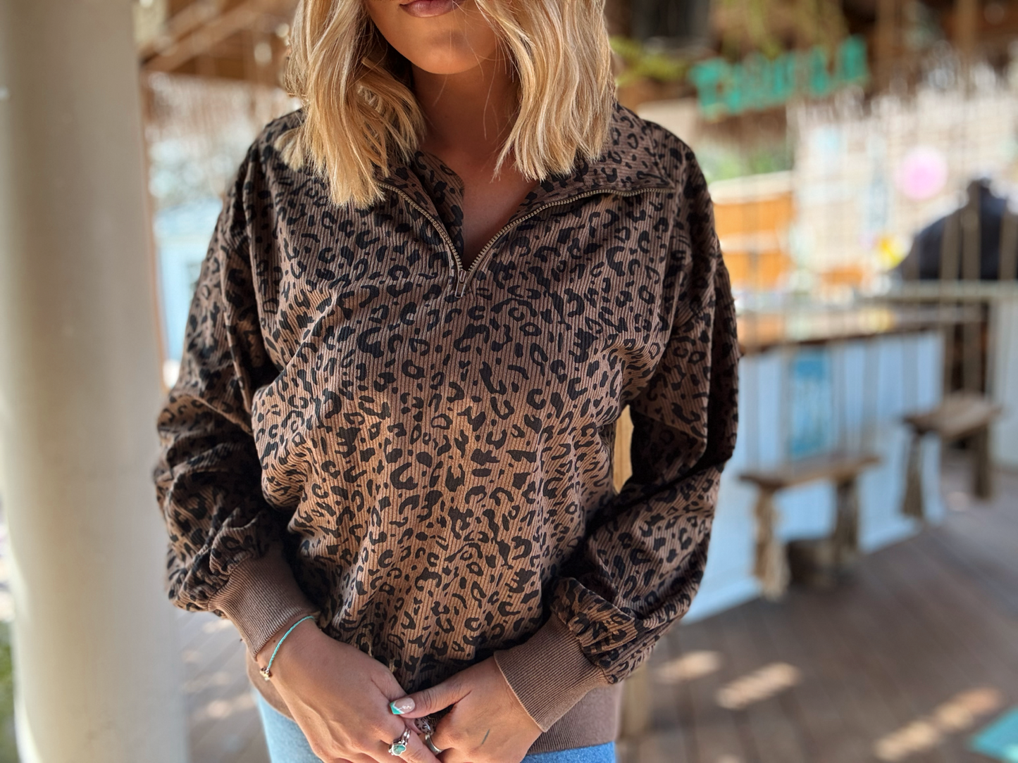 Leopard Corduroy Quarter Zip