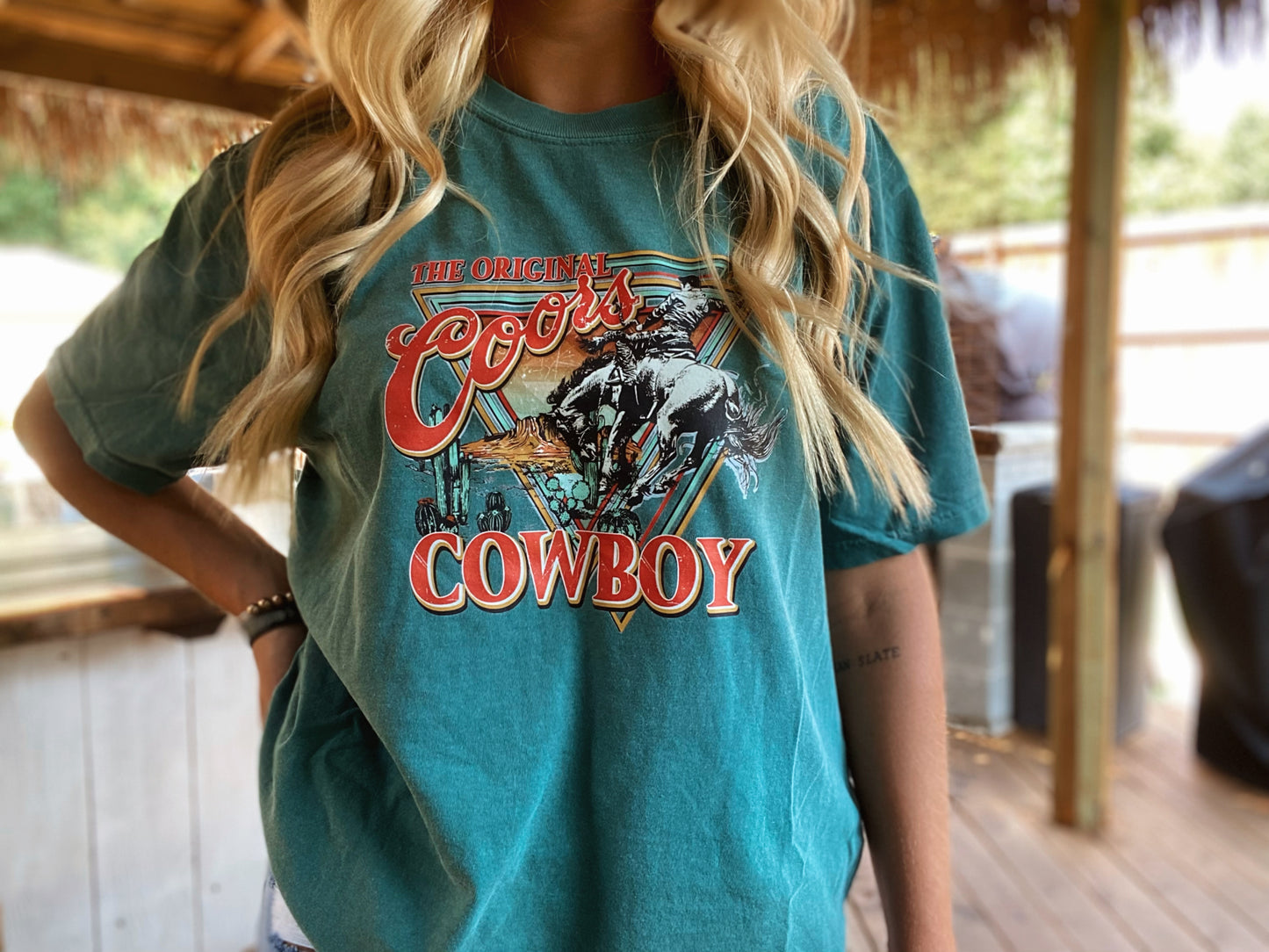 Turquoise Coors Cowboy Tee