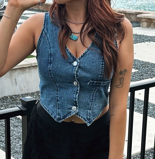 Denim V-neck Vest