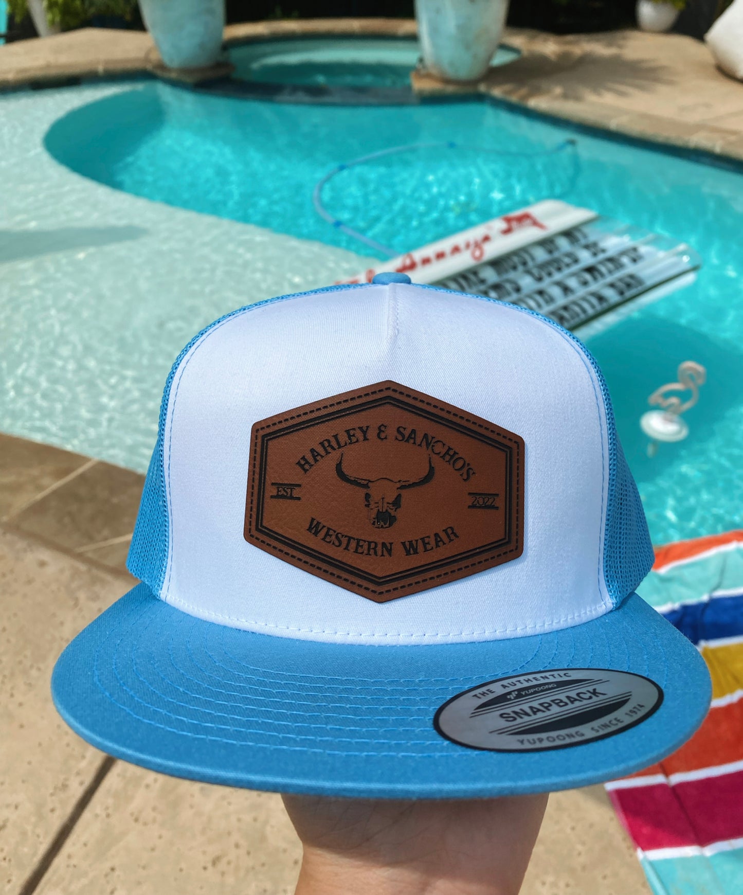 White/Blue Leather Patch Hat