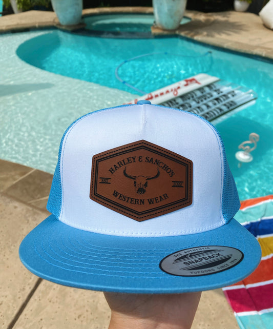 White/Blue Leather Patch Hat