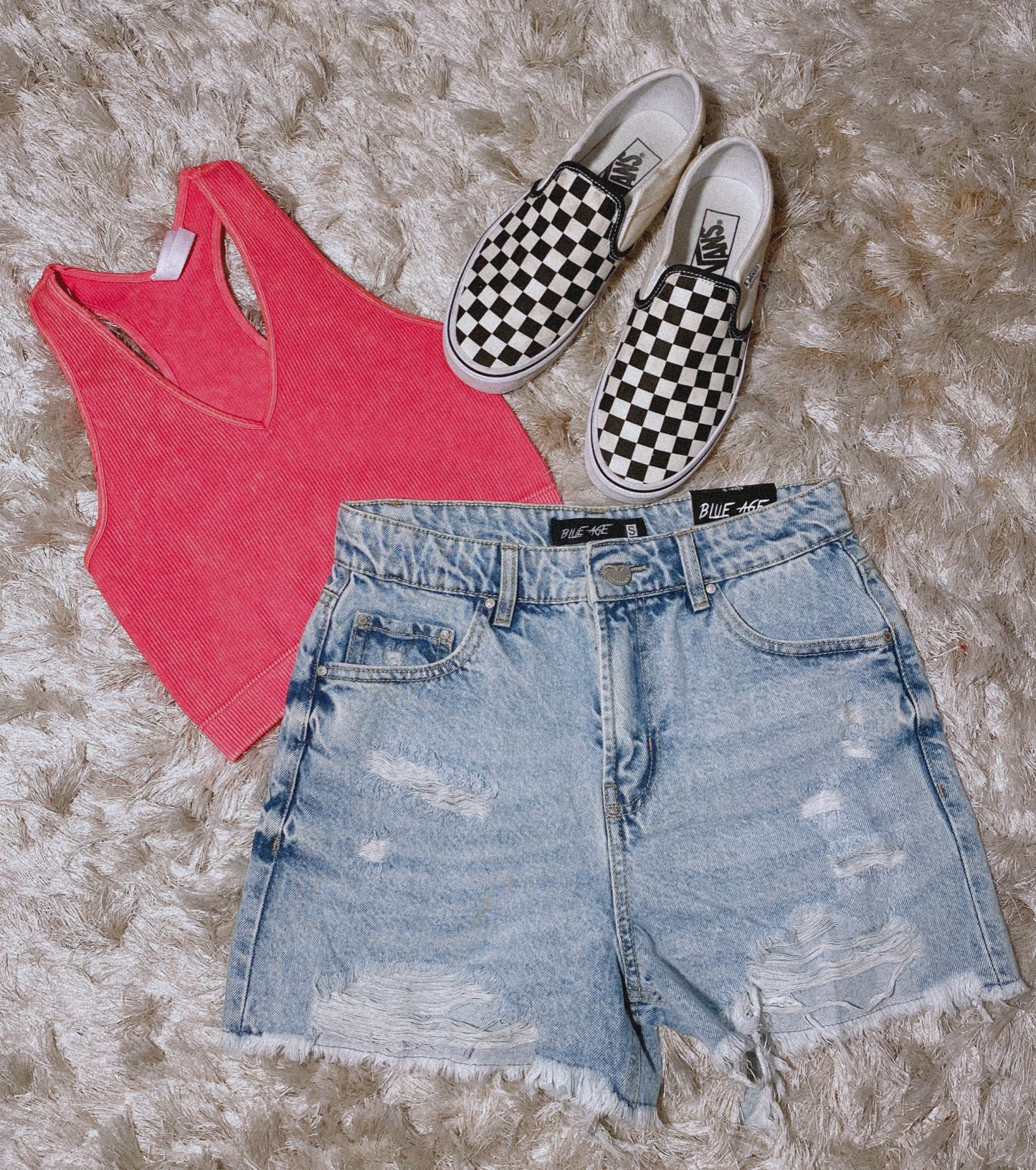 High Rise Ripped Denim Shorts