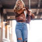 Faux Leather Cropped Puffer